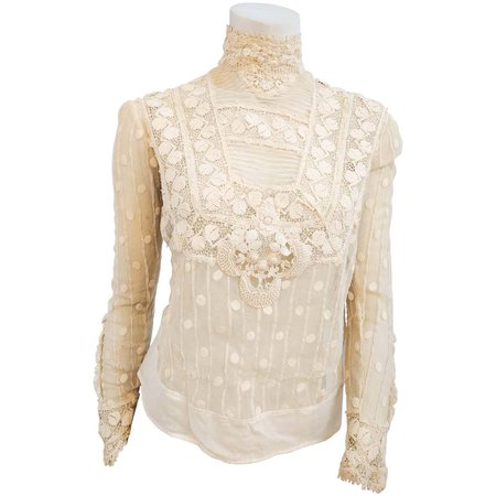 Edwardian Polka Dot Sheer Lace Blouse For Sale at 1stDibs | polka dot sheer blouse