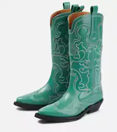Ganni - Leather cowboy boots | Mytheresa