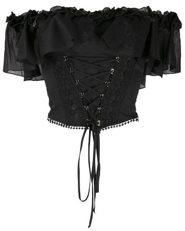 *clipped by @luci-her* Charo Ruiz Ibiza| Rosario lace-up off the shoulder corset top