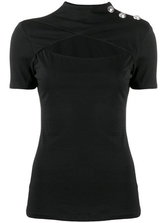 Black Balmain Cut Out Buttoned T-shirt | Farfetch.com