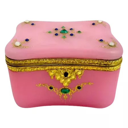 Stunning Antique French Pink Opaline Glass Casket Box : Grand Tour Antiques | Ruby Lane