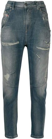 distressed tapered jeans