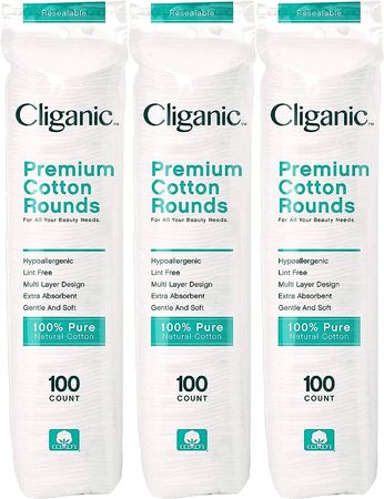 Amazon.com: Cliganic Premium Cotton Rounds for Face (300 Count) - Makeup Remover Pads, Hypoallergenic, Lint-Free | 100% Pure Cotton : Beauty & Personal Care