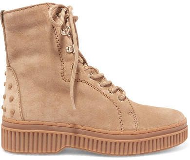Gomma Shearling-lined Lace-up Suede Ankle Boots - Beige