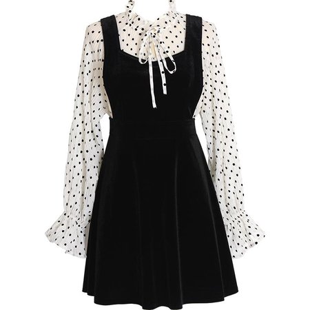 black and polka dot dress