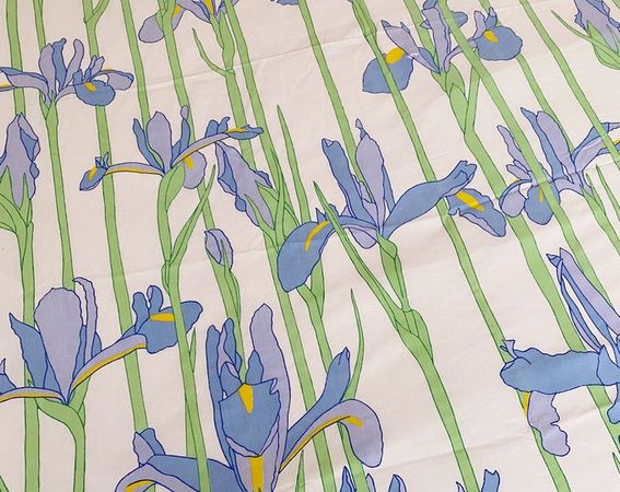 Vintage 80's Blue and Green Iris Flower Floral Full Size - Etsy