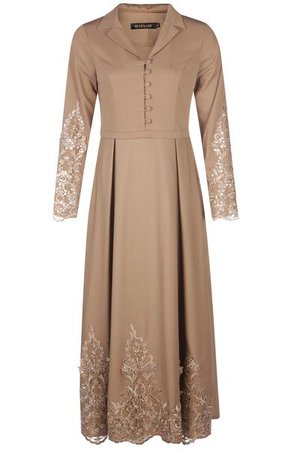 Beige/brown lace embroidered abaya dress modest Islamic Muslim outfit