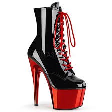 red & black platform heel boots