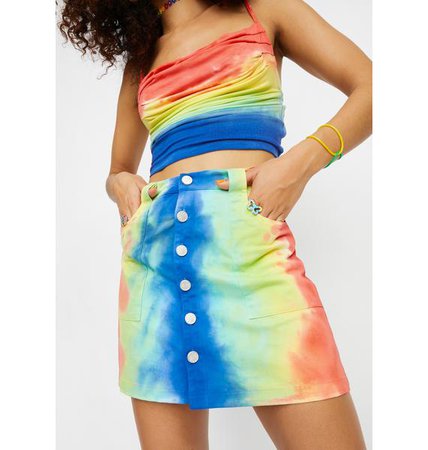 Delias Groovy Tie Dye Button Front Mini Skirt - Rainbow | Dolls Kill