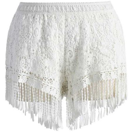 Chicwish Fringed Lace Crochet Shorts in White