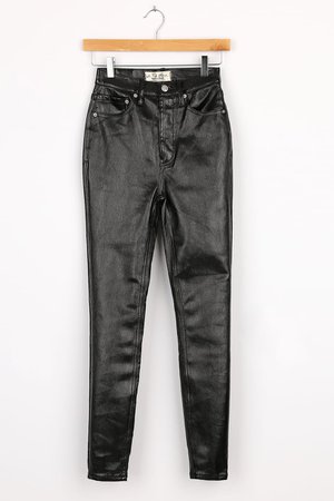 Free People Phoenix Liquid Black - Coated Skinny Jeans - Lulus