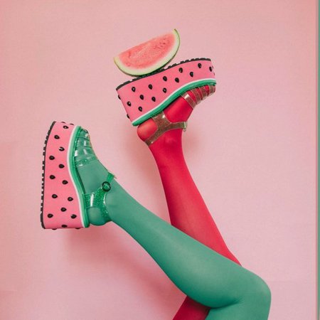 Sugar Thrillz Watermelon Platform Jelly Sandals - Pink Green | Dolls Kill