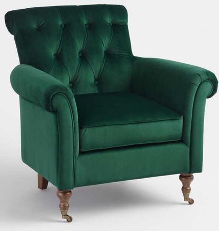 green velvet armchair chair dark forest quilted cushion