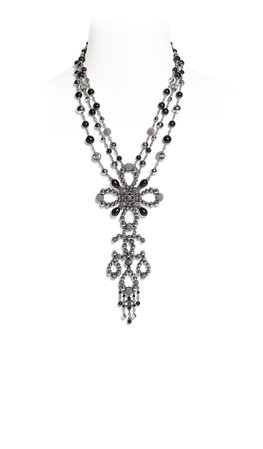 Necklace, metal, glass and strass beads, ruthenium, gray and black - CHANEL