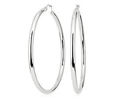 Large Modern Polished Hoop Earrings in Sterling Silver (1 1/2'') | Blue Nile