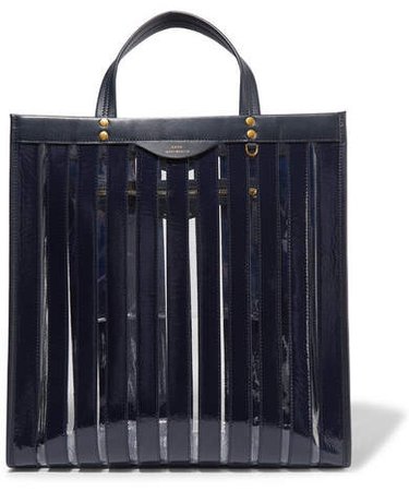 Multi Stripes Patent-leather And Vinyl Tote - Midnight blue