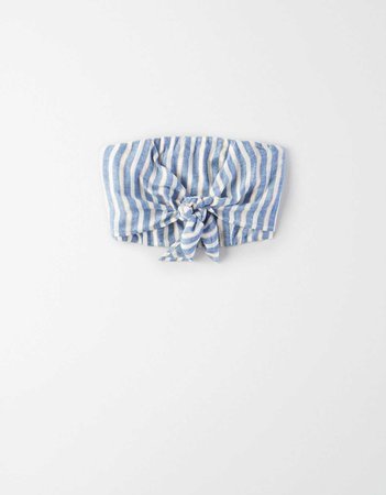 AE Striped Smocked Tie-Up Tube Top, Blue | American Eagle Outfitters
