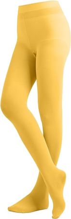 EMEM Apparel Women's Ladies Solid Colored Opaque Dance Ballet Costume Microfiber Footed Tights Stockings Fashion Gold Yellow B at Amazon Women’s Clothing store