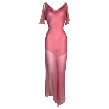 S/S 2002 Christian Dior John Galliano Sheer Pink Embellished Maxi Dress For Sale at 1stDibs