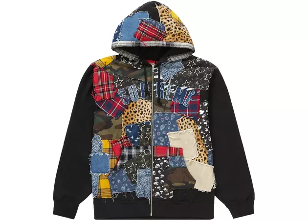 supreme patchwork zip up hooded jacket