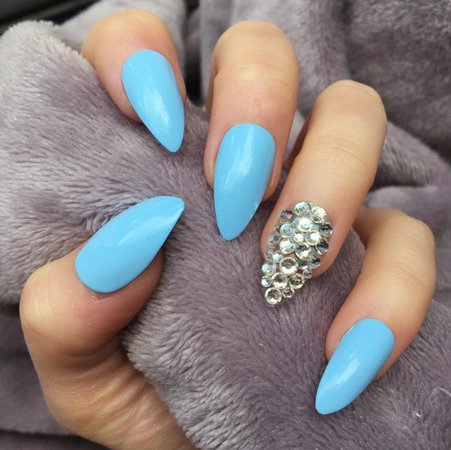 Baby Blue Gloss RF Crystal Stiletto – Doobys Nails
