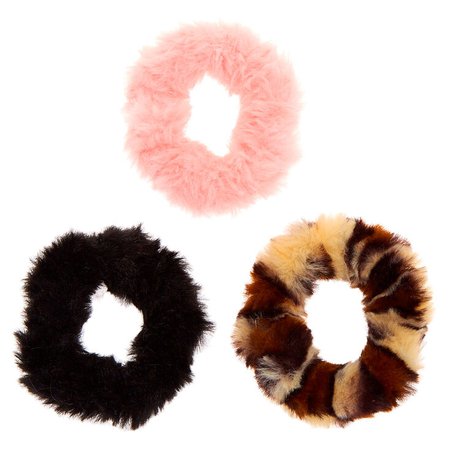 Claire's Club Fuzzy Leopard Hair Scrunchies - 3 Pack | Claire's US