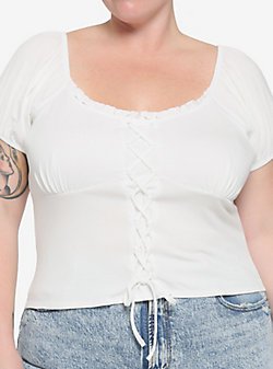 White Lace-Up Girls Top Plus Size