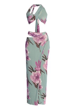 JLUXLABEL SPRING COLLECTION TEAL FLORAL NEW AGE TWO PIECE SKIRT SET