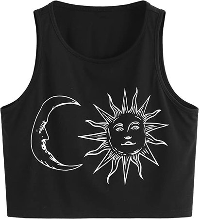 Amazon.com: SweatyRocks Women's Casual Sleeveless Round Neck Workout Crop Tank Top Shirts Sun Black M : Clothing, Shoes & Jewelry