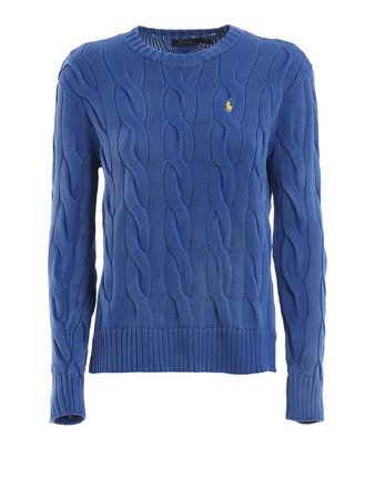 Polo Ralph Lauren Cable Knit Melange Blue Cotton Sweater