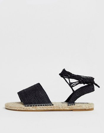 ASOS DESIGN Josy woven espadrille flat sandals in black | ASOS