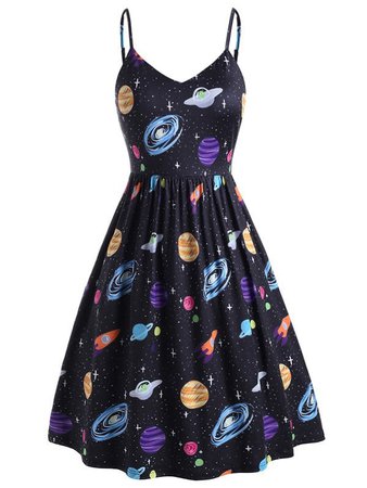 Plus Size Planet Print Side Pocket Cami Dress | Rosegal