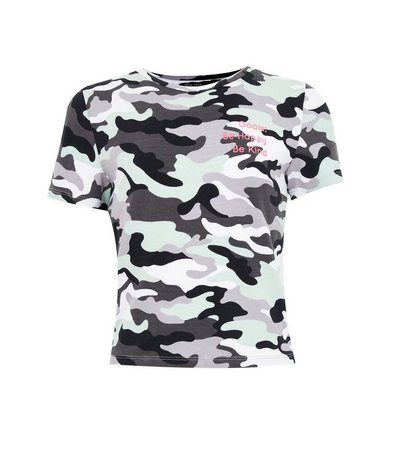 Girls Green Camo Goals Slogan T-Shirt | New Look