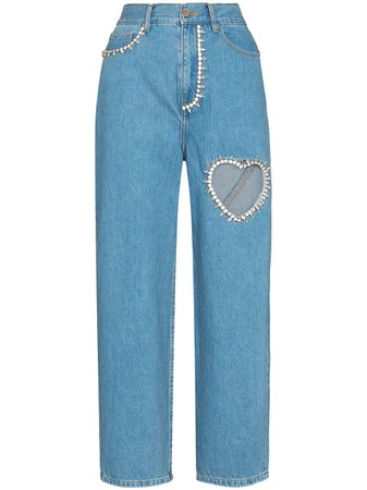 AREA Crystal Heart straight-leg Jeans - Farfetch
