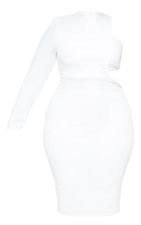 Plus White One Shoulder Midi Dress | PrettyLittleThing