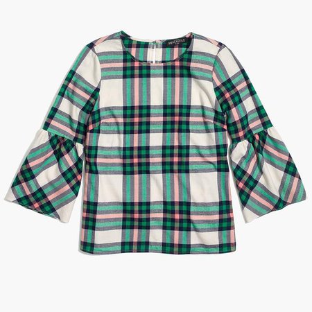 Flannel bell-sleeve top