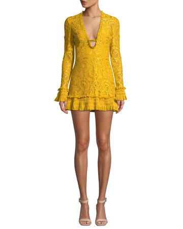 Alexis Nuray Plunging Lace Long-Sleeve Mini Dress | Neiman Marcus