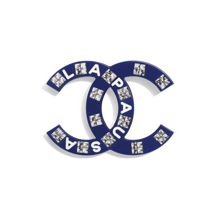Metal, Strass & Resin Gold, Crystal, Navy Blue & White Brooch | CHANEL