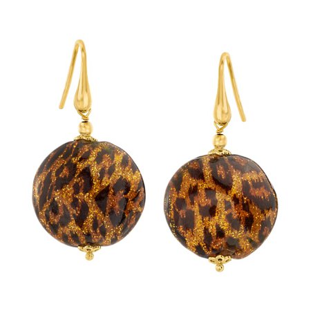 Ross-Simons Italian Leopard-Print Murano Glass Bead Drop Earrings