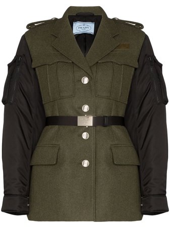 Green Prada Paneled Military Jacket | Farfetch.com