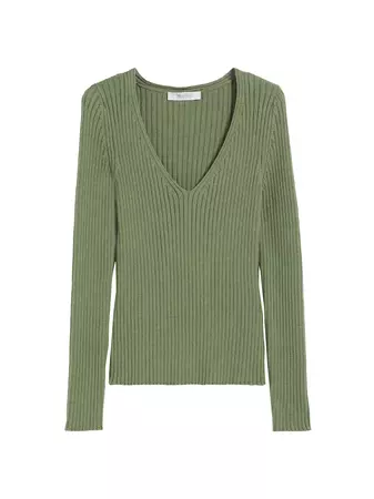 Shop Max Mara Leisure Calcio Rib-Knit V-Neck Sweater | Saks Fifth Avenue