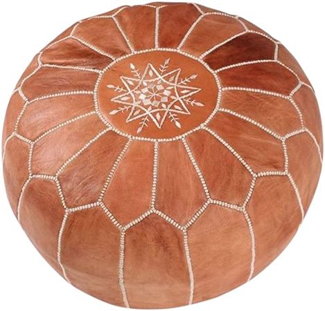 maisonmarrakech Handmade Leather Footstool Marrakech Tan Brown with White Stitching Unstuffed 23" x 12'': Amazon.ca: Home & Kitchen