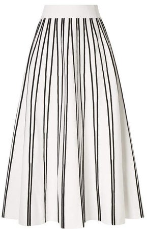 Striped Knitted Midi Skirt - Ivory