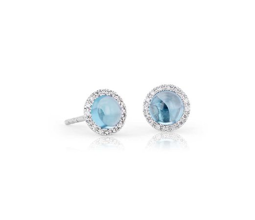 Petite Swiss Blue Topaz Earrings with Diamond Halo in 14k White Gold (5mm) | Blue Nile