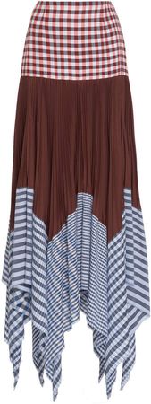 Pleated Gingham Cotton And Voile Maxi Skirt