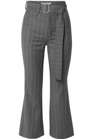 Orseund Iris - Cropped Belted Pinstriped Wool-blend Flared Pants - Gray