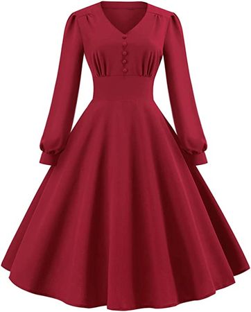 Amazon.com: Vintage Tea Dress 1950's Retro Audrey Hepburn Style Long Sleeve Crewneck Swing Prom Cocktail Party Dress for Women : Clothing, Shoes & Jewelry