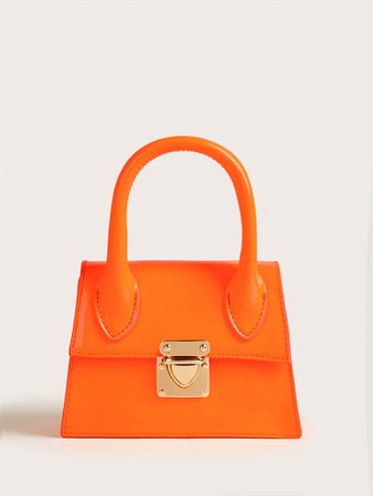 Neon Orange Push Lock Satchel Bag | SHEIN USA