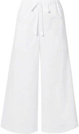 Cropped Stretch-cotton Poplin Wide-leg Pants - White