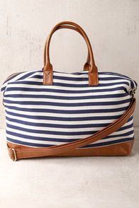 Chic Striped Tote - Cream Tote - Black Striped Tote - Weekender Bag - $48.00